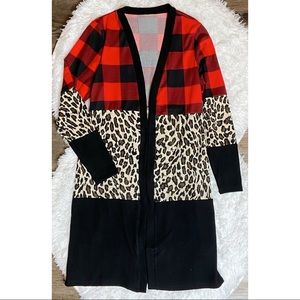 Buffalo Plaid Meets Cheetah Meets Black Cardigan
